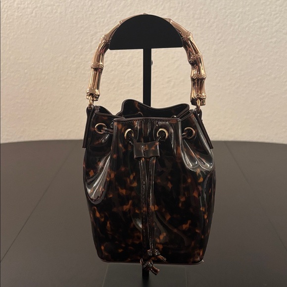 Anne Klein Tortoiseshell Bucket Bag with Gold Bamboo Look Handle - Picture 1 of 10